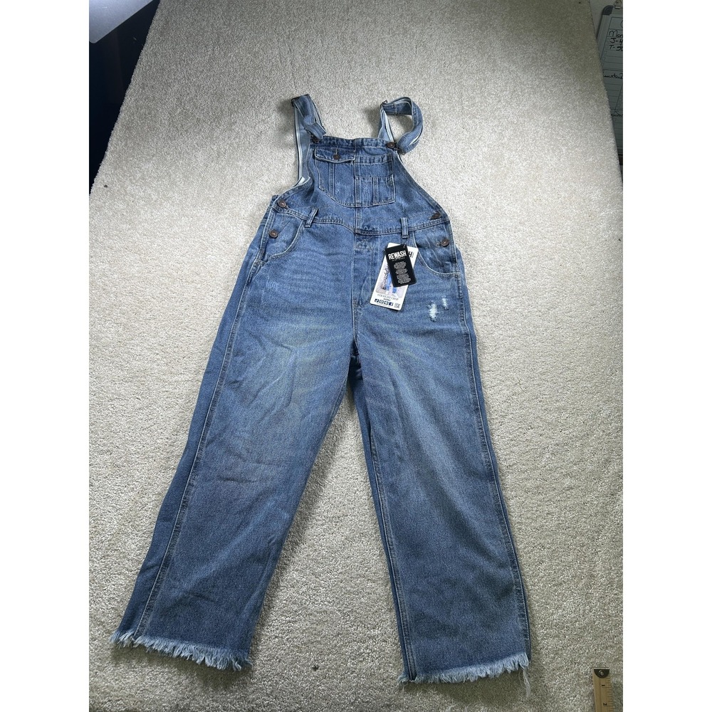 Rewash Straight‎ Crop Overalls Womens 5 27 Blue Denim Frayed Hem Distressed New